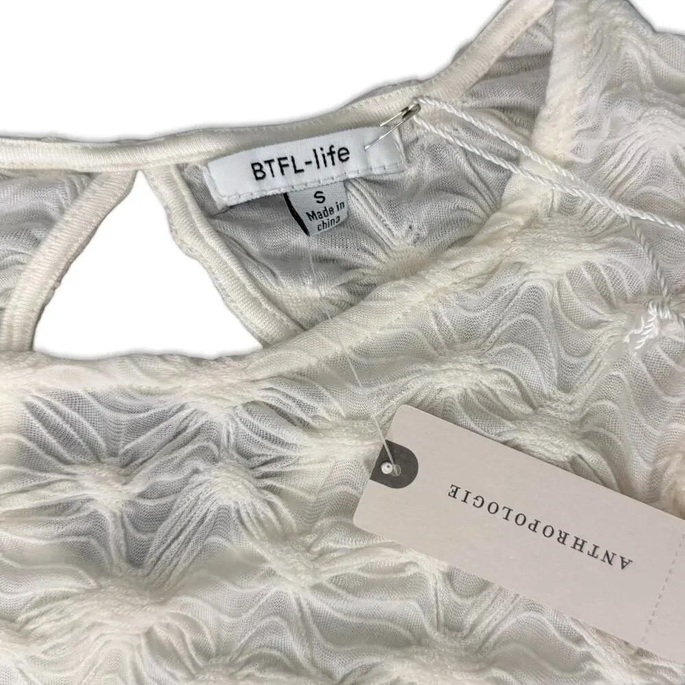 Anthropologie BTFL Life Ivory Textured Popcorn Bishop Sleeve Blouse Sz S NEW Tag